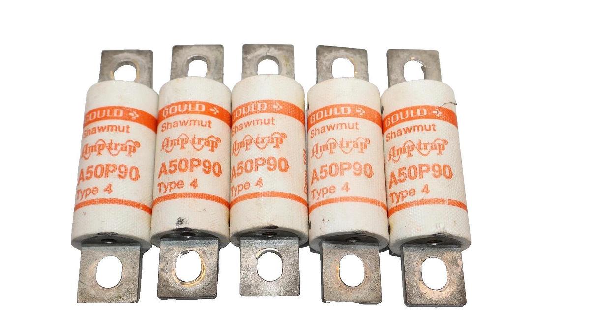 Used Gould Shawmut A50P90 Type 4 90Amp 500Vac Amp-Trap Fuse (Lot of 5)