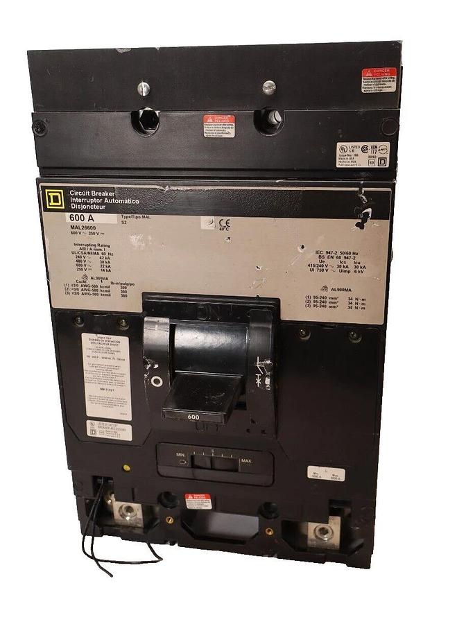 Used Square D Circuit Breaker 600 Amp 600A MAL26600 600v MAL S2 Shunt Trip: MA11021