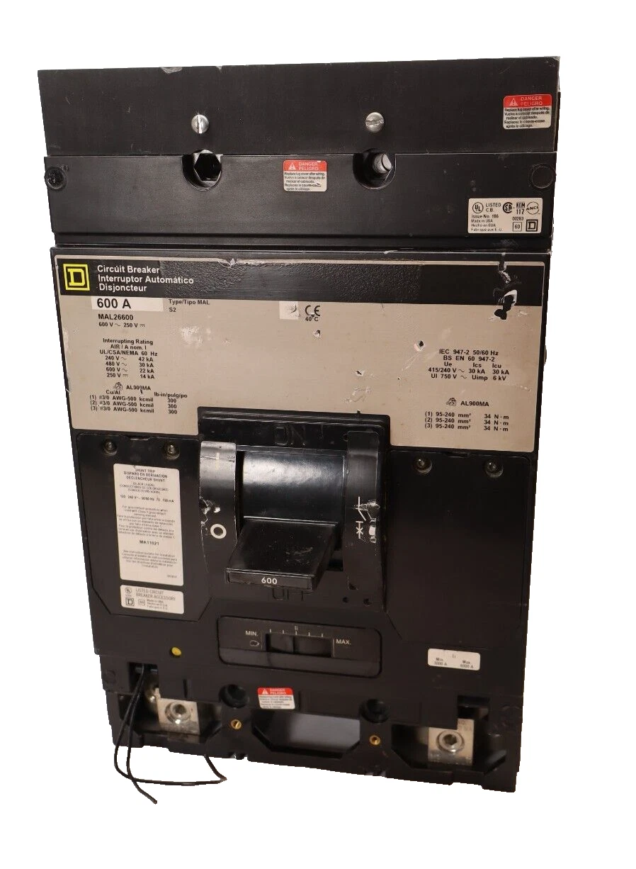 Used Square D Circuit Breaker 600 Amp 600A MAL26600 600v MAL S2 Shunt Trip: MA11021