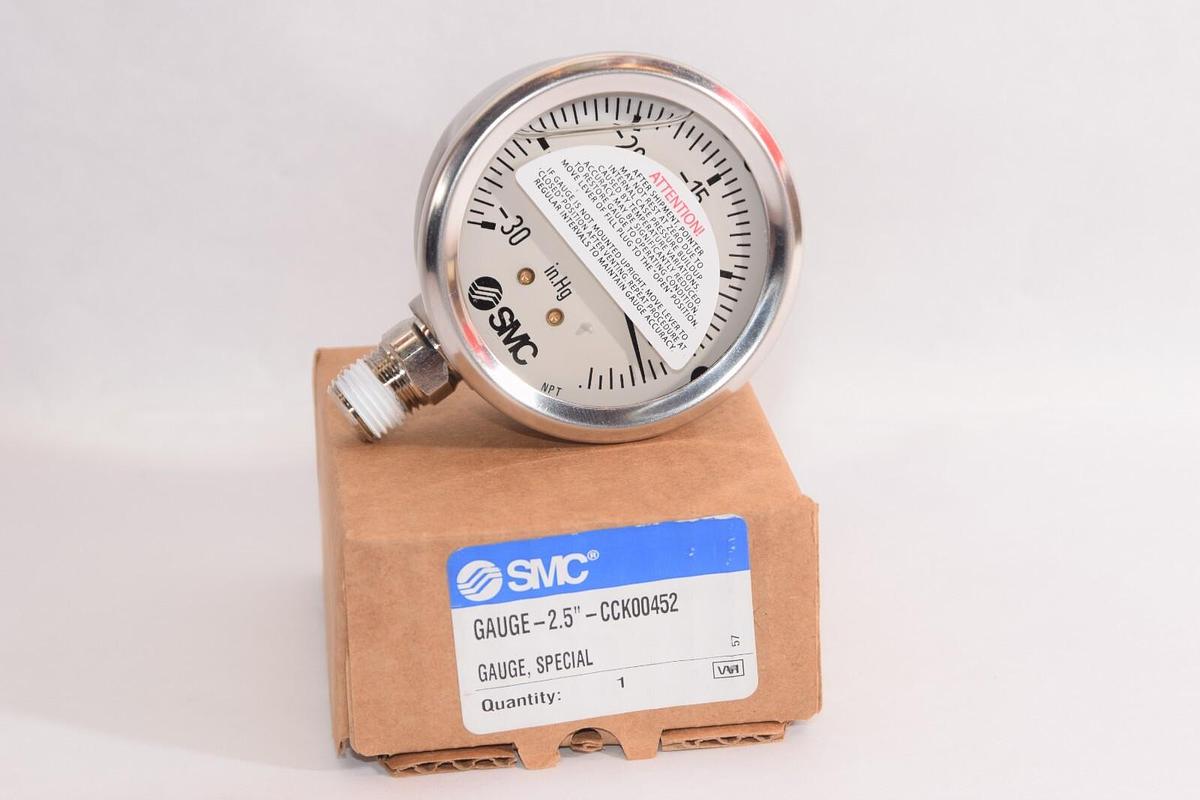 (NEW) SMC GAUGE-2.5"-CCK00452 CCK00452 2.5" Face -30 to 0 mm HG Special Gauge