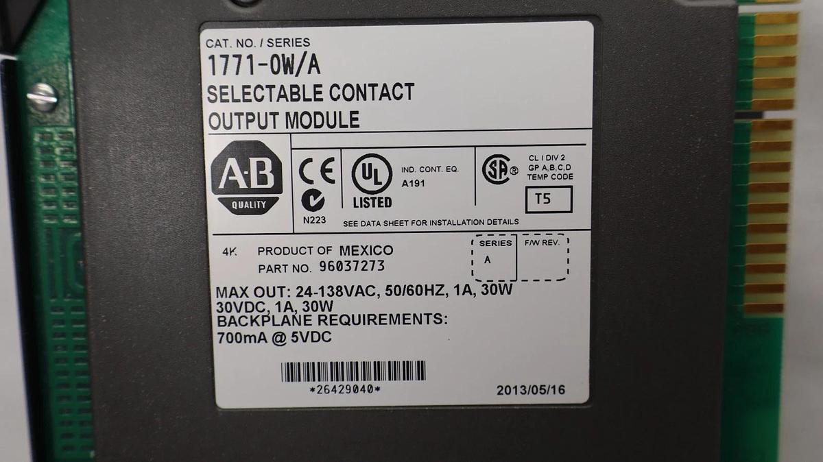 Used Allen Bradley 1771-0W/A 24-120V Series A Selectable Contact Output Module
