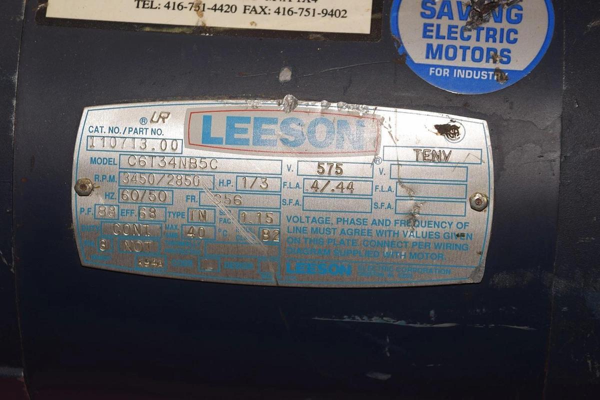 Used Leeson 1/3 HP Motor 110713.00 C6T34NB5C 575v 3ph 3450/2850rpm 5/8" shaft