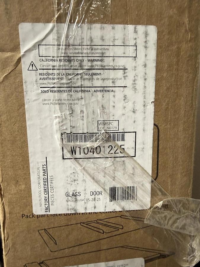 Used Whirlpool OEM, W10401225 Outer Oven Door Glass 4452257 4452316 and Kenmore (New)