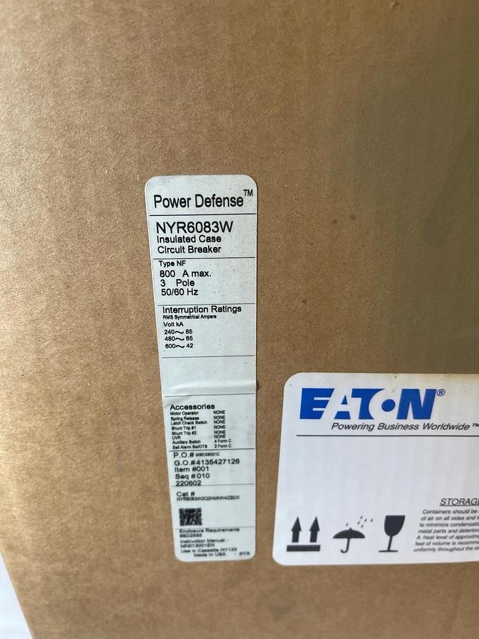 (New) Eaton Power Defense NYR6083W Insulated Case Circuit Breaker 800 Amp  800A