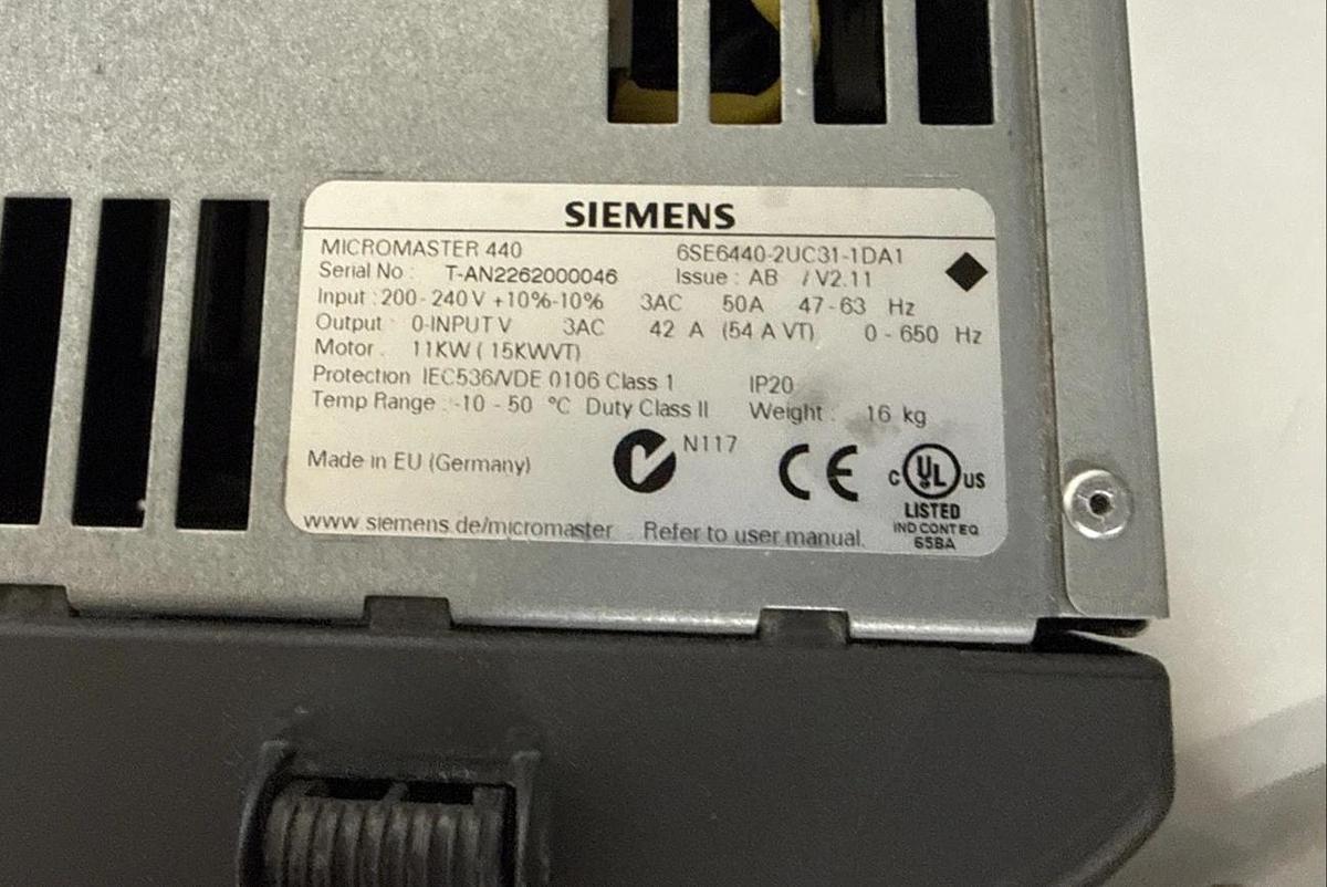 Used SIEMENS 6SE6440-2UC31-1DA1 Micromaster 440 42A 0-650Hz Inverter Drive