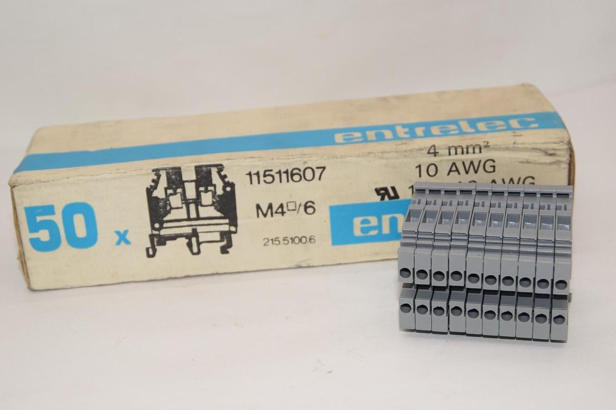 (NEW - Box of 50) ENTRELEC 11511607 4mm2 10awg 14-12awg Terminal Block