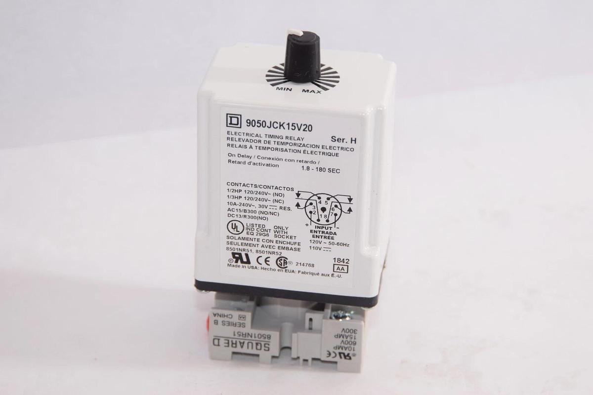 Used SQUARE D 9050JCK15V20 Ser. H 1.8-180sec Electrical Timing Relay