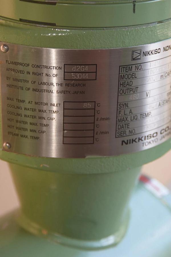 Used Nikkiso Non-Seal Pump TBP4 HN23B-B1 HN23BB1 Head: 20m 3.6kw 460v 500 L/min