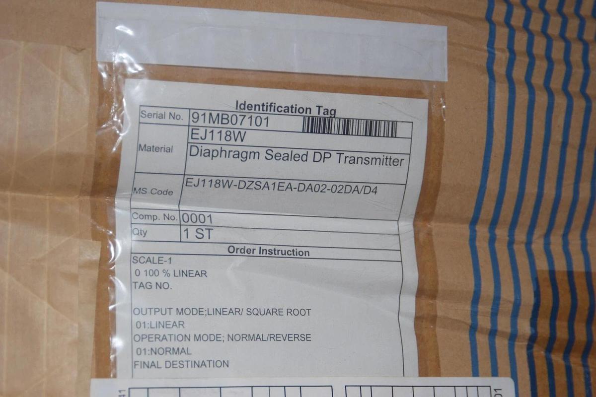 Yokogawa Diaphragm Sealed Diff Pressure Transmitter EJ118W-DZSA1EA-DA02-02DA/D4