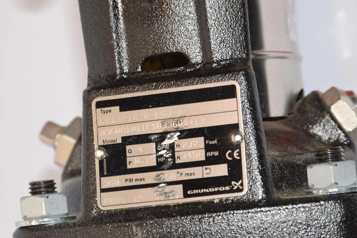 NEW) GRUNDFOS CR1S-12 U-FGJ-A-E-HQQE .75HP 3450rpm 1gpm Vertical Multistage Pump