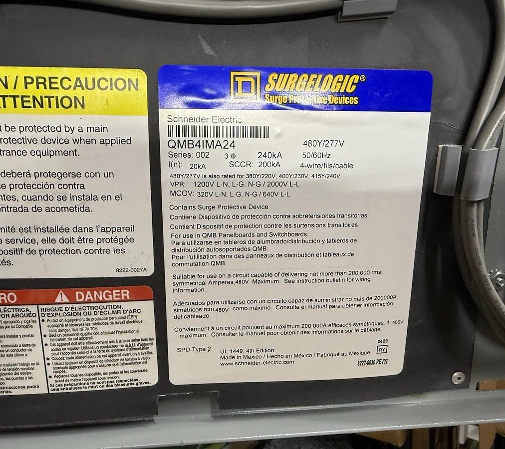 SQUARE D Surgelogic QMB Surge Protection Device QMB4IMA24 3ph 480y/277v 4w 240kA