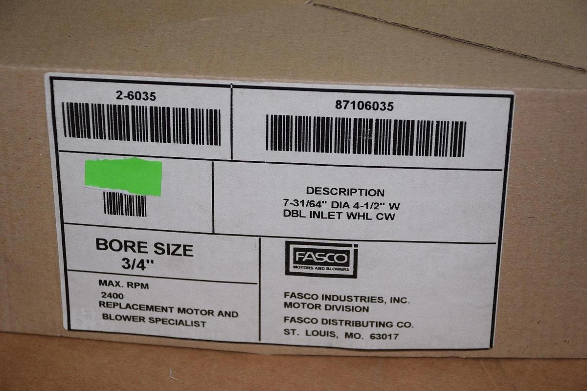 Fasco Galvanized Blower Wheel 2-6035 87106035 7-31/64" x 4-1/2" - 3/4" Bore NEW