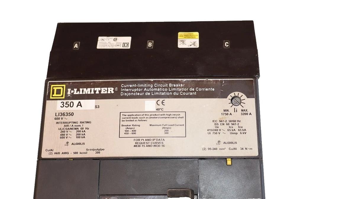 Used Square D I-Limiter Circuit Breaker LI36350 350A 350 Amp 3p 600v