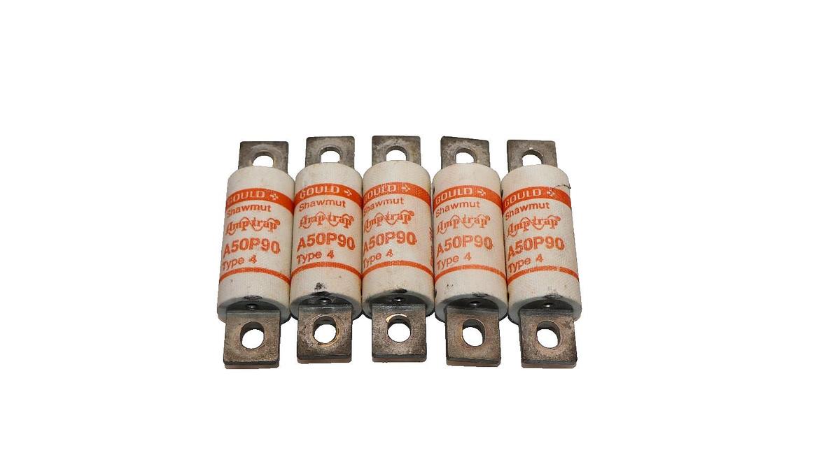 Used Gould Shawmut A50P90 Type 4 90Amp 500Vac Amp-Trap Fuse (Lot of 5)