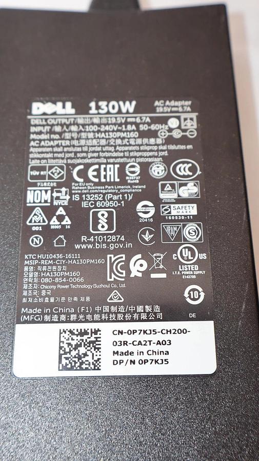 Used DELL HA130PM160 19.5V-6.7A , 130W AC Adapter 100-240v 1.8a