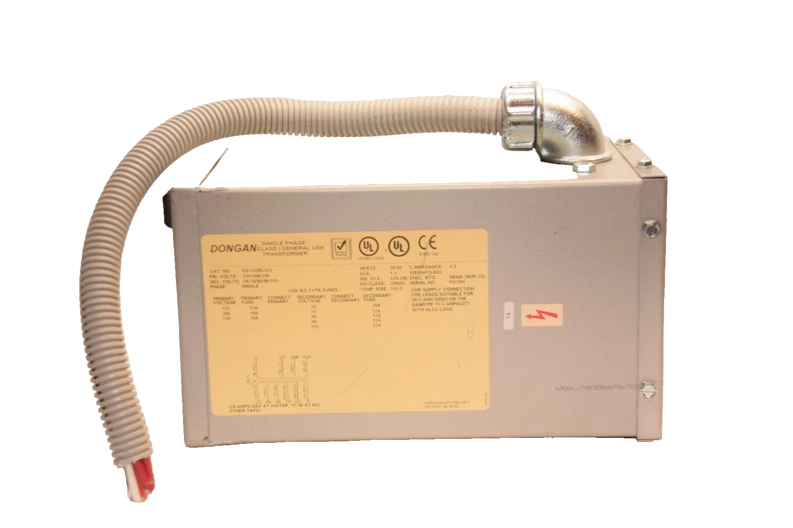 Used DONGAN ES-13206.523 115/208/230V 1.3kva 1.3 kva 1ph Class 1 General Transformer