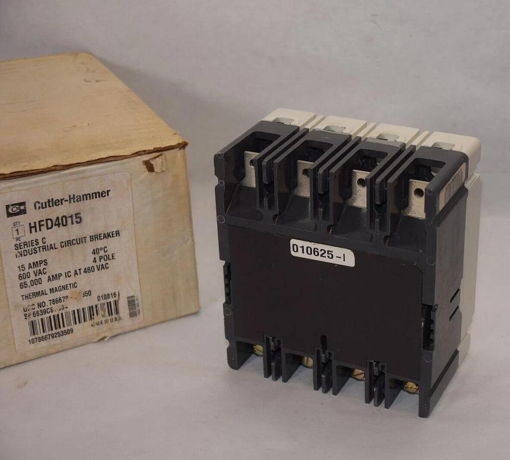 CUTLER HAMMER Circuit Breaker HFD65k HFD4015 15A 15 Amp 600v 4p Therm Mag NEW