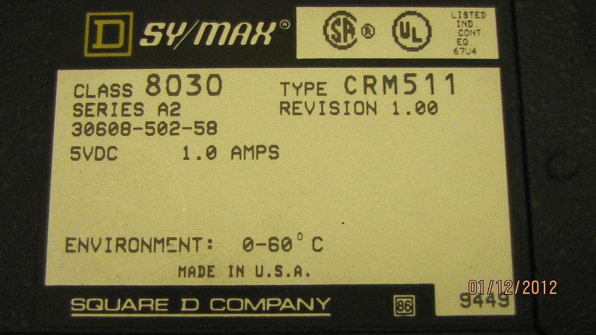 Used SQUARE D SY/MAX ANALOG INPUT MODULE 8030 CRM511 A2 8030CRM11 REV.1.00