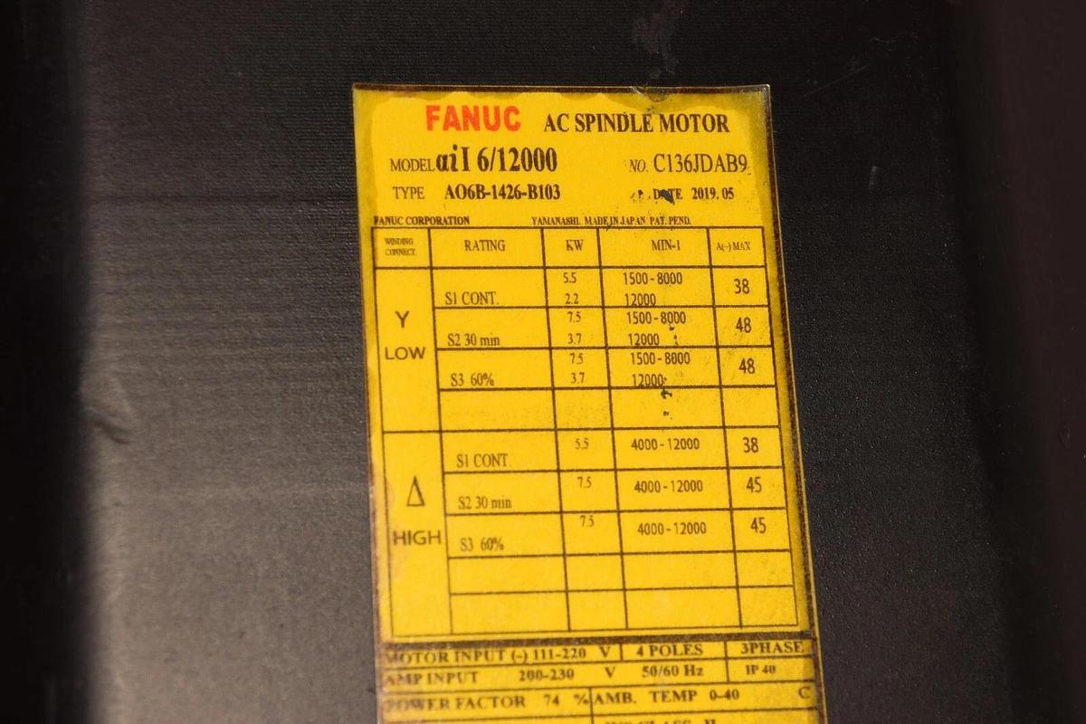 (NEW) FANUC A06B-1426-B103 , AiI 6/12000 AC Spindle Servo Motor