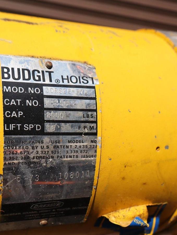 Used Budgit Chain Hoist 1 Ton 2000lb K-356-2 309826-87A  10" Chain Drop 230/460v 3ph