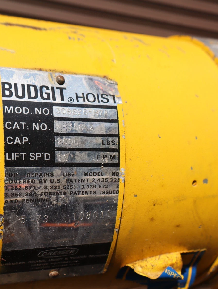 Used Budgit Chain Hoist 1 Ton 2000lb K-356-2 309826-87A  10" Chain Drop 230/460v 3ph