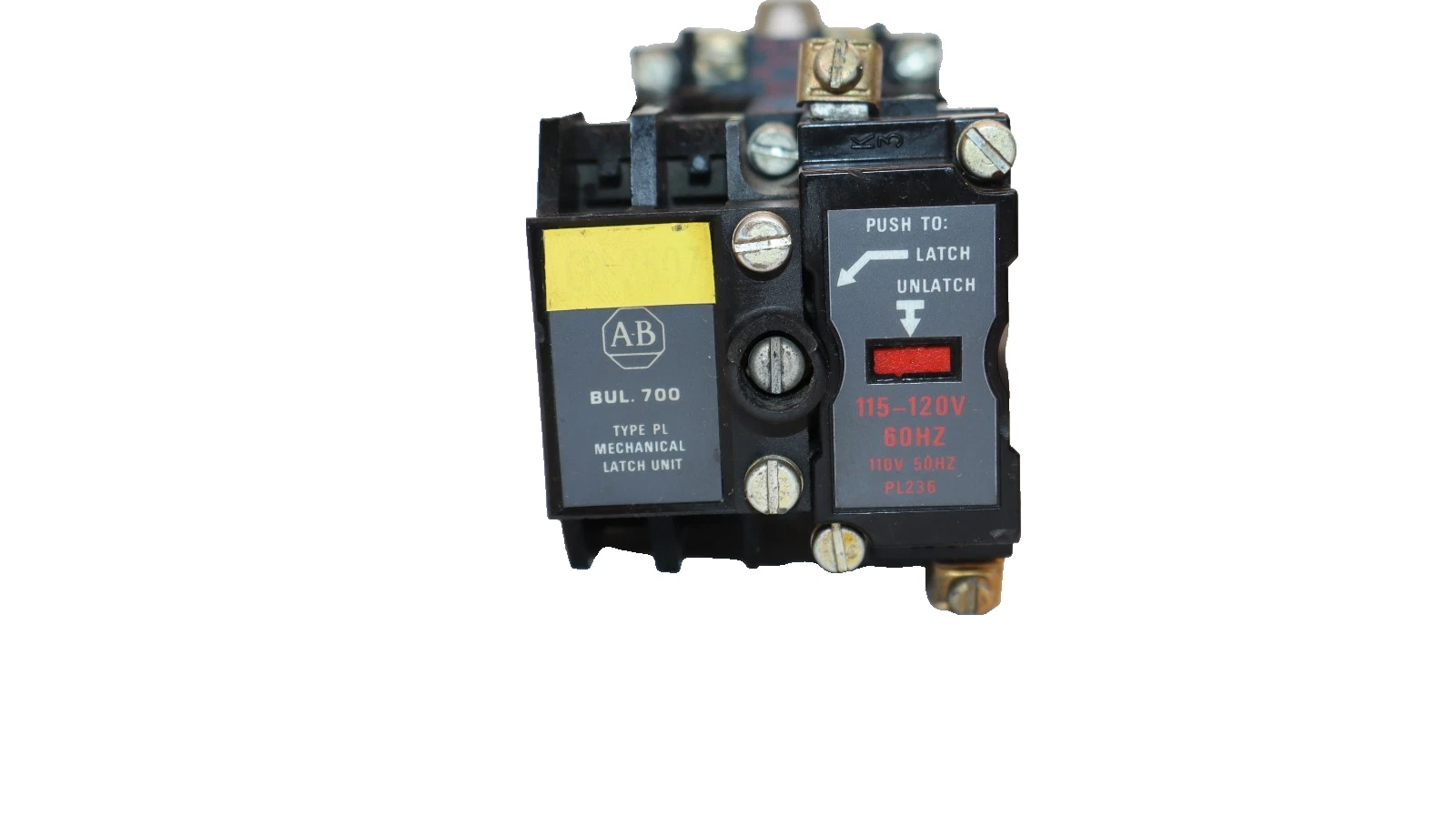 Used Allen Bradley Relay 700-PLLA1 Mechanical Latch Unit 700-P400A1 60A Coil: 120V