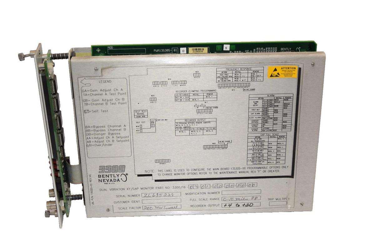 Used Bently Nevada 3300/16-03-01-00-00-00-00 Dual Vibration XY/GAP Monitor Module
