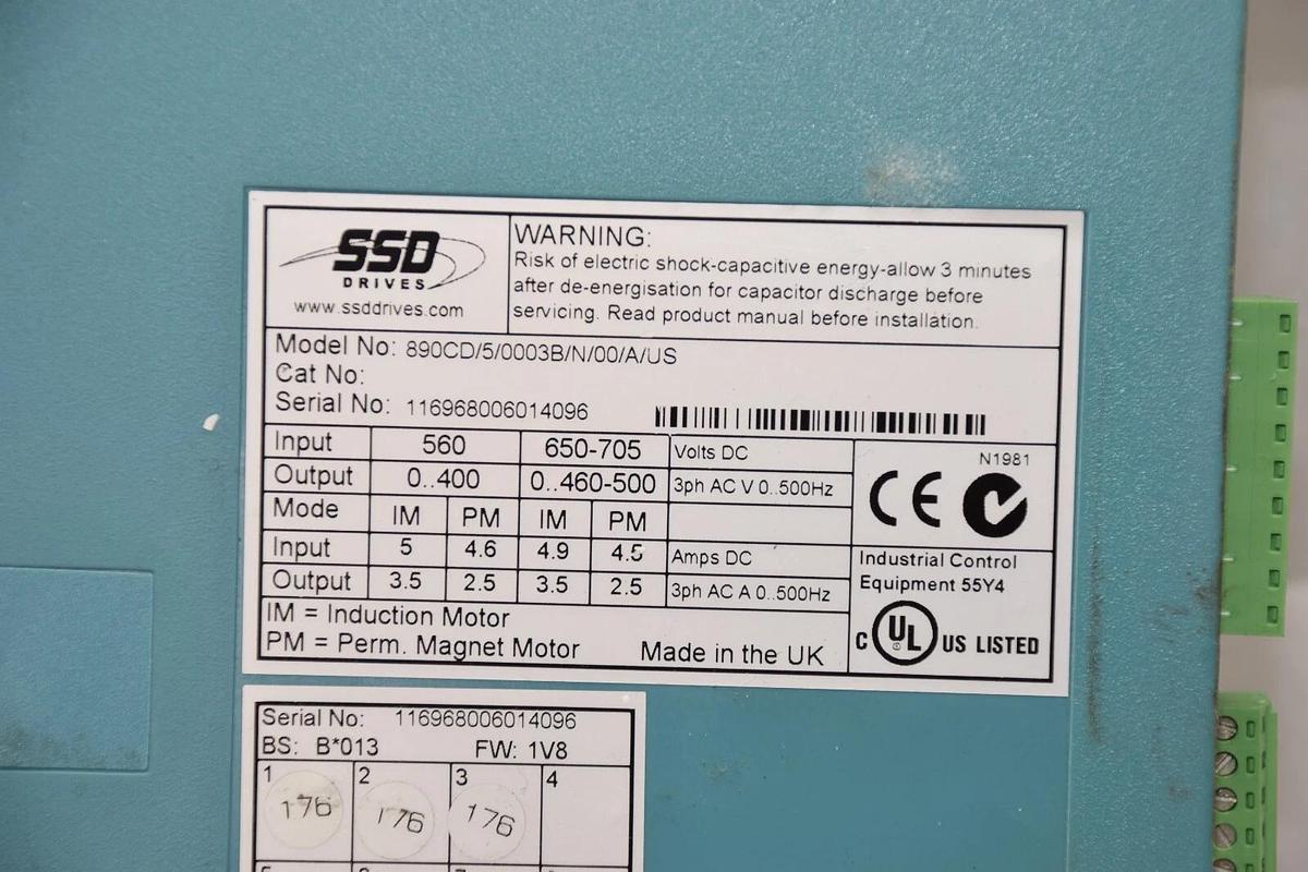 Used SSD Drive AC890 890CD/5/0003B/N/00/A/US 560/650vdc 3ph