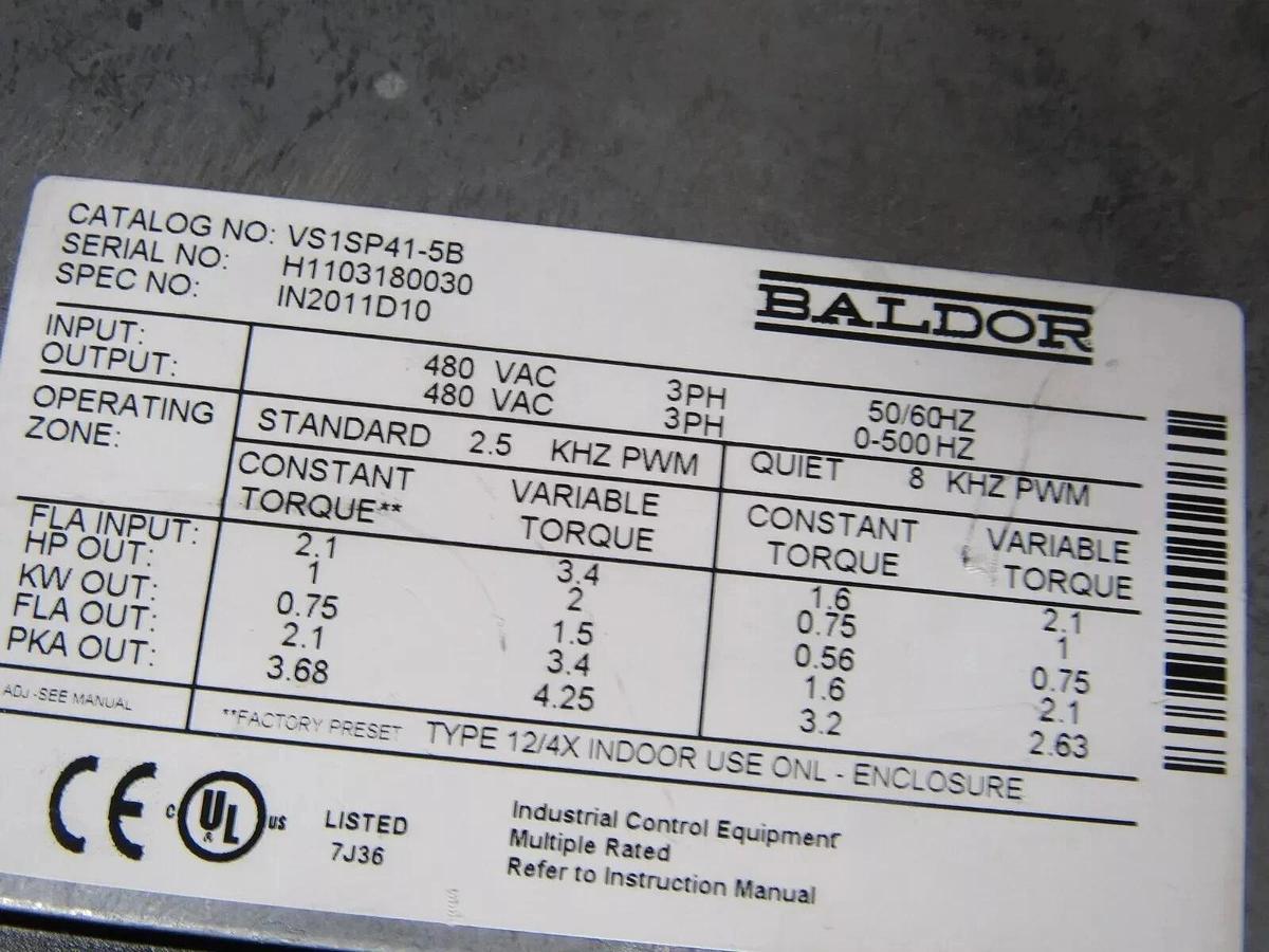 Used BALDOR H2 1 HP INVERTER Drive VS1SP41-5B