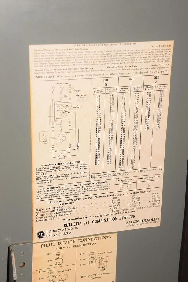 Used ALLEN BRADLEY Combination Starter 712-BAB242 Size Sz 1 Ser N X-343858 200/230v