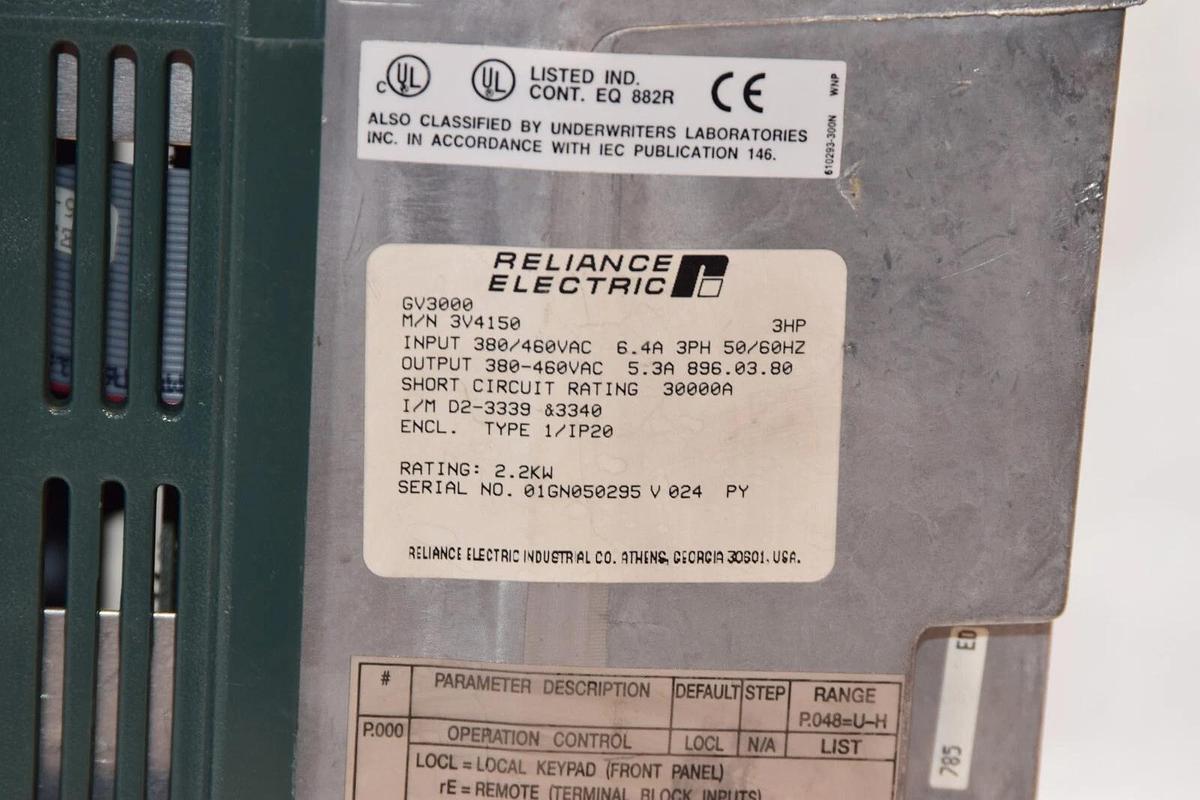 Used RELIANCE ELECTRIC AC Drive GV3000 3V4150 3hp 3 hp 380/460v 3ph 2.2kw 2.2 kw
