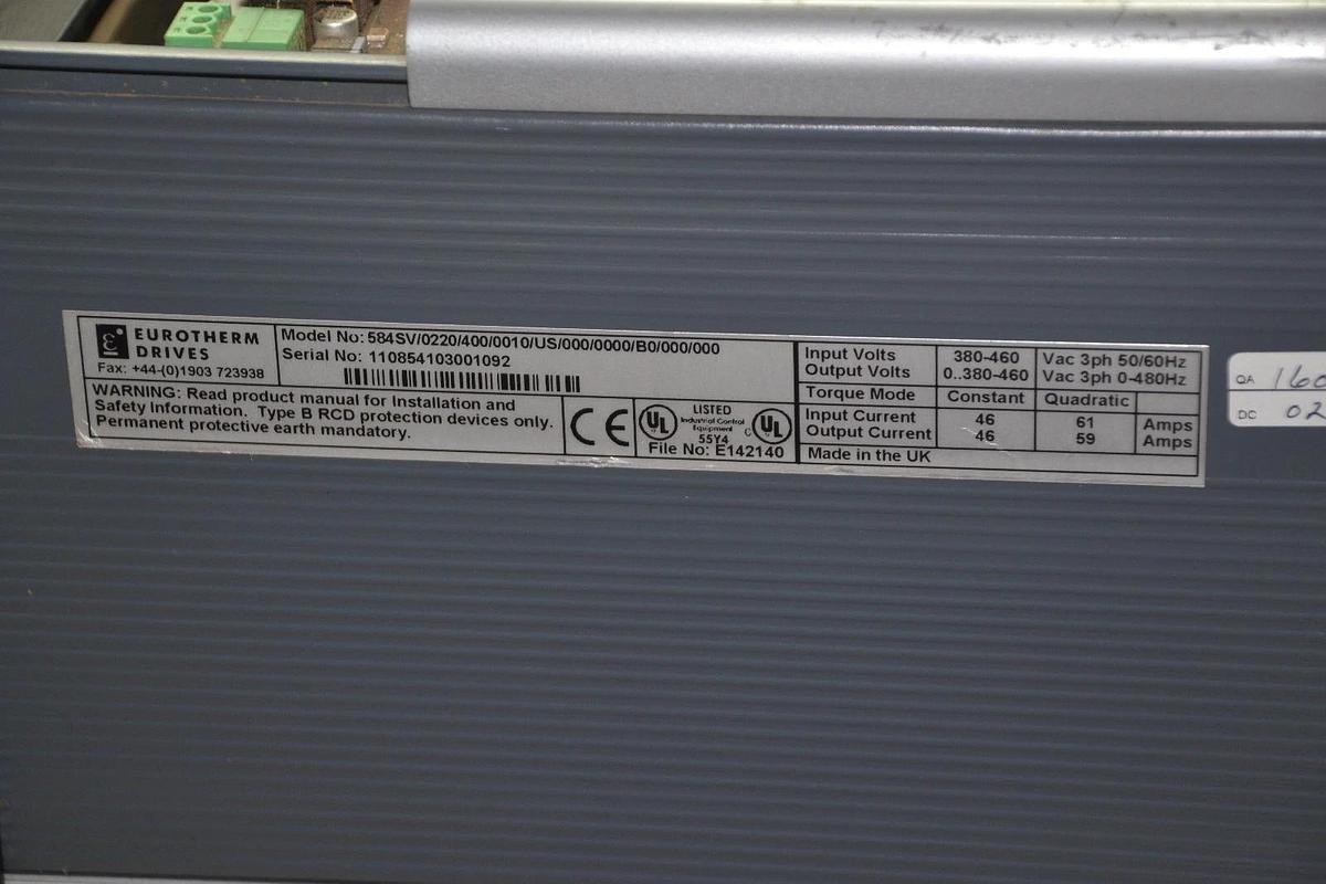 Used EUROTHERM DRIVES 584 SV 584SV/0220/400/0010/US/000/0000/B0/000/000  380-460