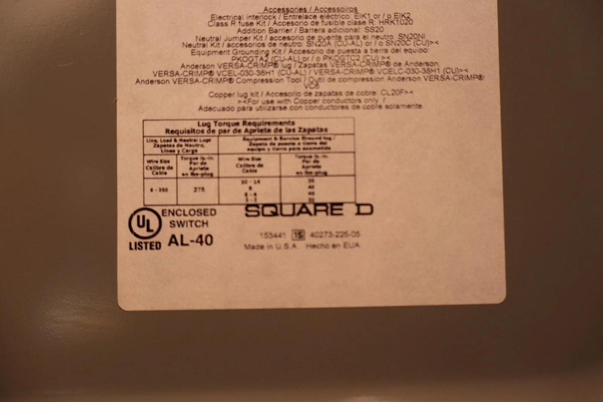 Square D 200A Safety Switch Fusible Enclosure Disconnect H364NAWK 3P 4W