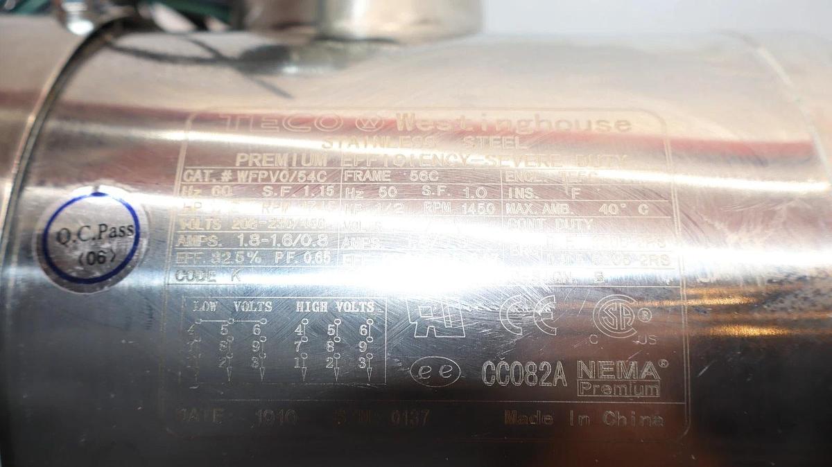 Teco-Westinghouse WFPV0/54C , 56C Frame , CC082A 5/8" Rod Motor (New)