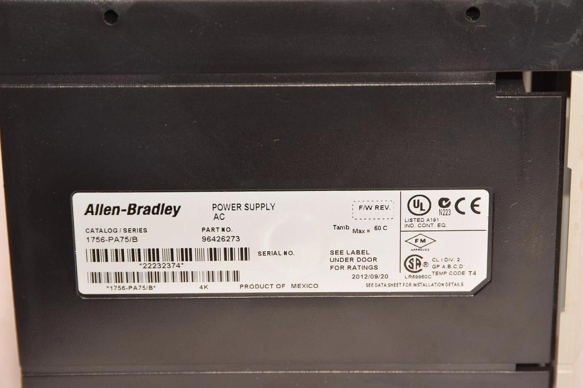 Used ALLEN BRADLEY 1756-A13 1756A13 Ser B 13 Slot Chassis W/ 1756-PA75/B Power Supply