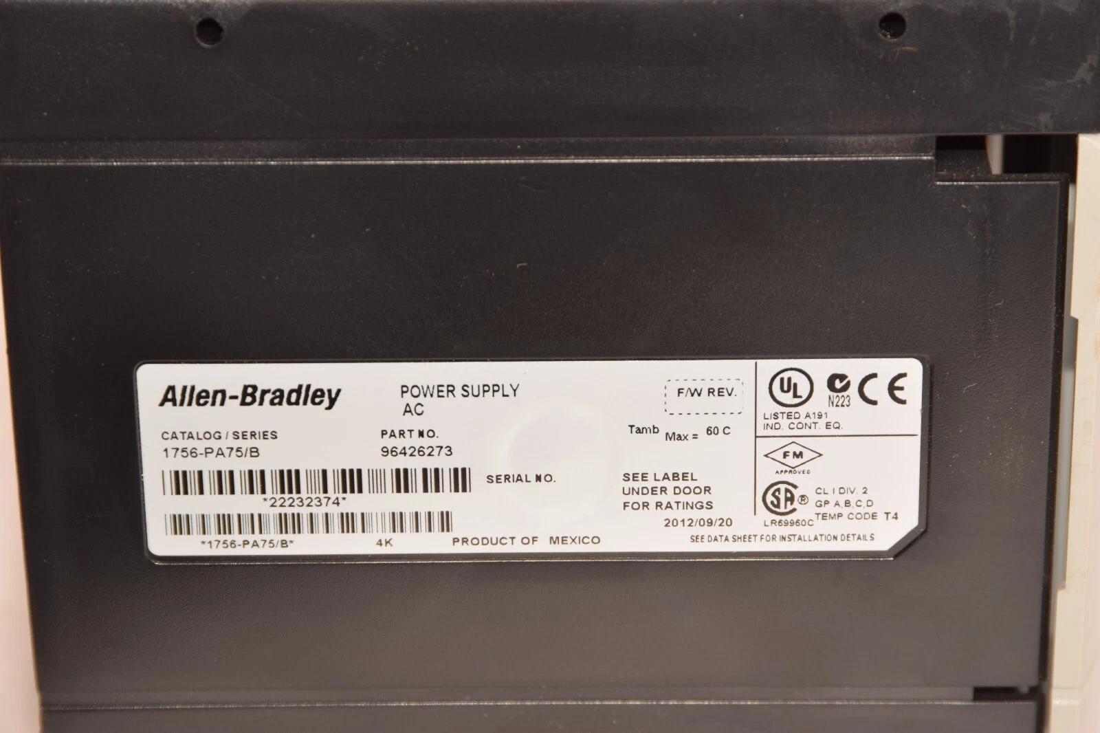 Used ALLEN BRADLEY 1756-A13 1756A13 Ser B 13 Slot Chassis W/ 1756-PA75/B Power Supply