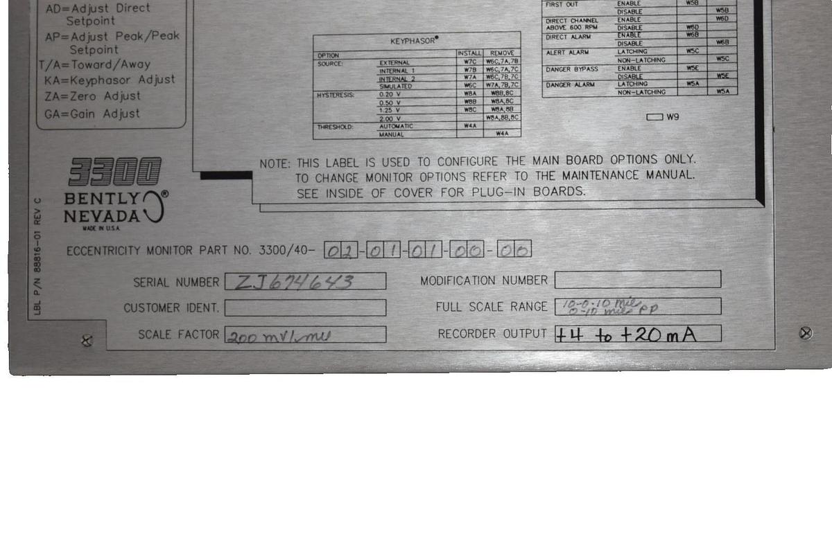 Used Bently Nevada 3300/40-02-01-01-00-00 Eccentricity Monitor Module