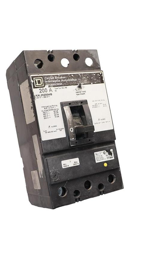 Used Square D KAL26200WB 200A Amp 2P 600V ~ 250V Circuit Breaker