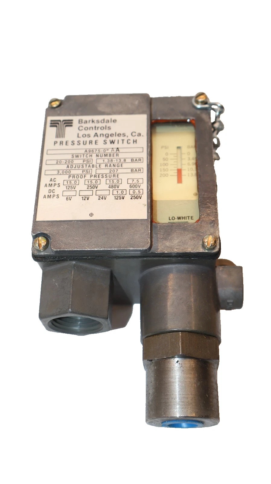 Barksdale Controls Pressure Switch 20-200psi A9675-0-AA (New)