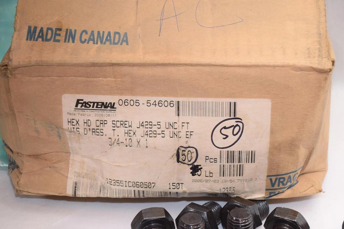 (NEW - Box of 50) FASTENAL 3/4-10 x 1 P5 Grade 5 Hex HD Cap Screw J429-5