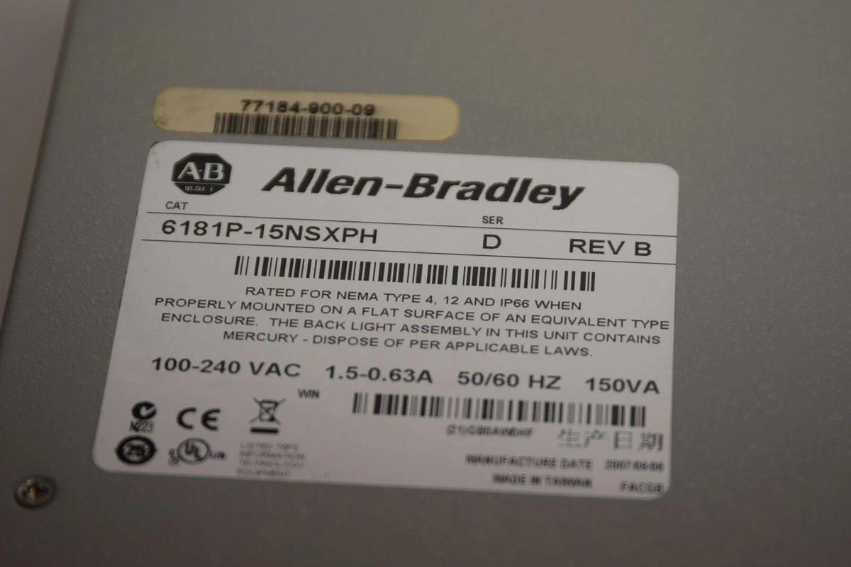 Used Allen Bradley 1500P VersaView  6181P-15NSXPH Ser.D  Rev.B 100-240V