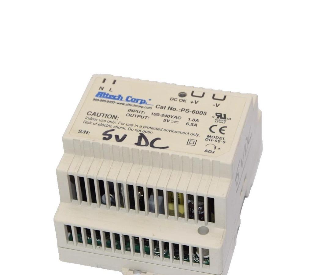 Used ALTECH CORP PS-6005 DR-60-5 Input 100-240Vac /1.8A Output 5V /6.5A Power Supply