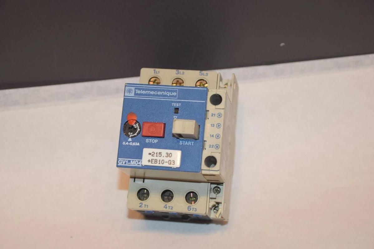 Used TELEMECANIQUE GV1-M04 GV1M04 0.4-0.63A MOTOR CIRCUIT BREAKER w/ Aux GV1-A01