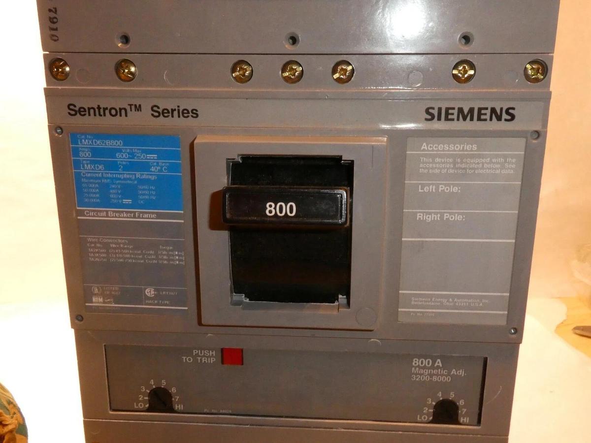 Used (New) Siemens LMXD62B800 Molded Case Circuit Breaker 2P 800 Amp 600V LMXD6 800A