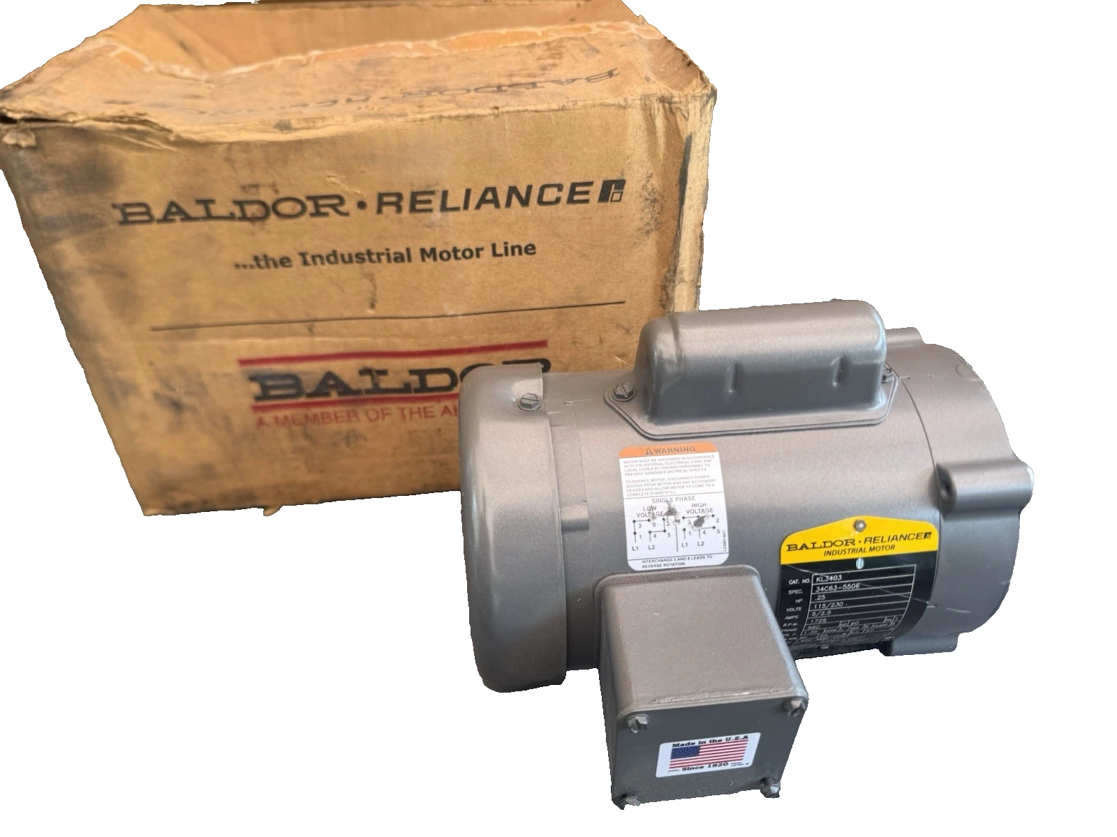 Baldor Reliance Electric Motor .25hp 1/4hp KL3403 34C63–5506 115/230v 1ph (New)