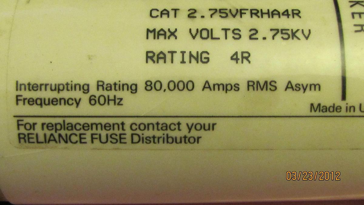 Used BRUSH FUSE 2.75VFRHA4R 2.75 VFRHA4R 2.75KV KV 4R