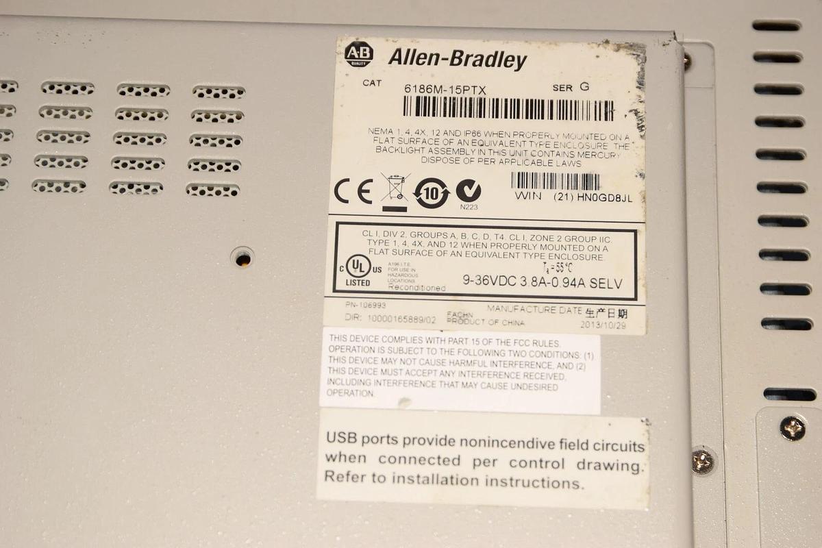 Used Allen Bradley Monitor Display Screen 6186M-15PTX 6186M15PTX 1500m Ser. G