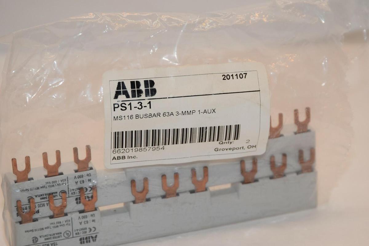 (NEW - Lot of 2) ABB PS1-3-1 MS116 63A Busbar