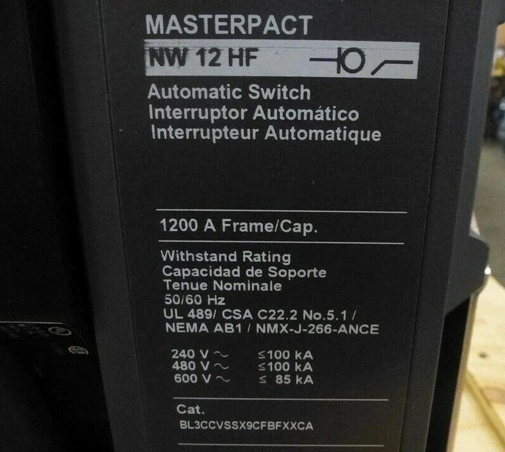 (New) Square D Masterpact 1200A NW12HF  BL3CCVSSX9CFBFXXCA , BL3CCBSSX9CFBFXXCA