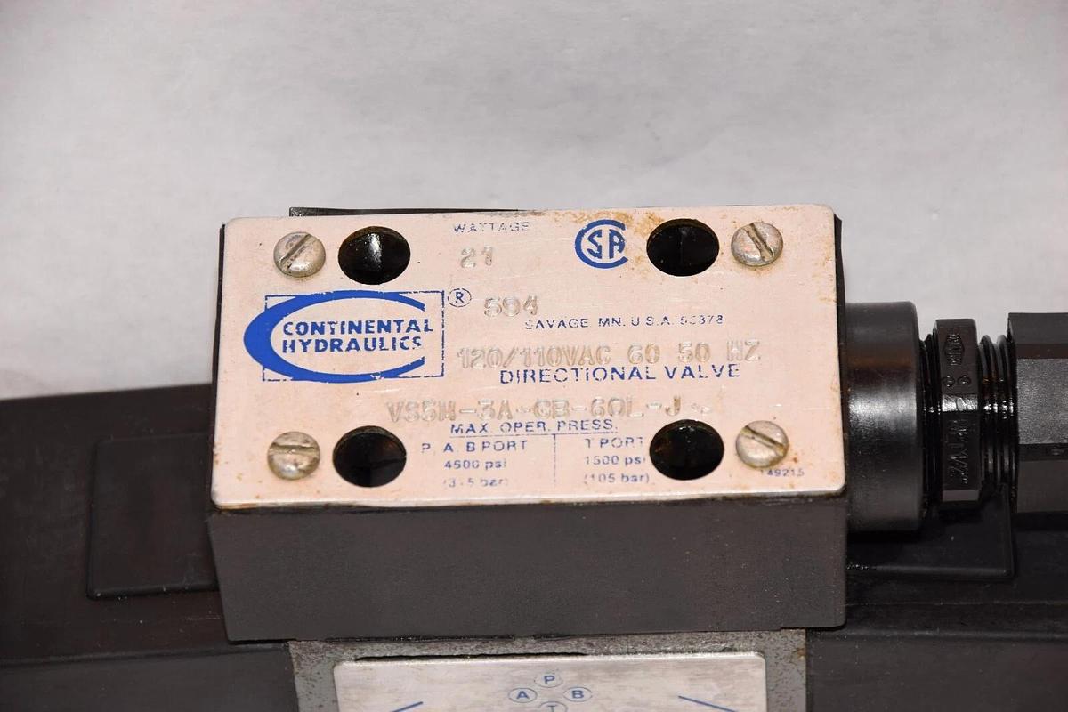 Used CONTINENTAL HYDRAULICS VS5M-3A-GB-60L-J 120/110V 50/60Hz 21W Directional Valve
